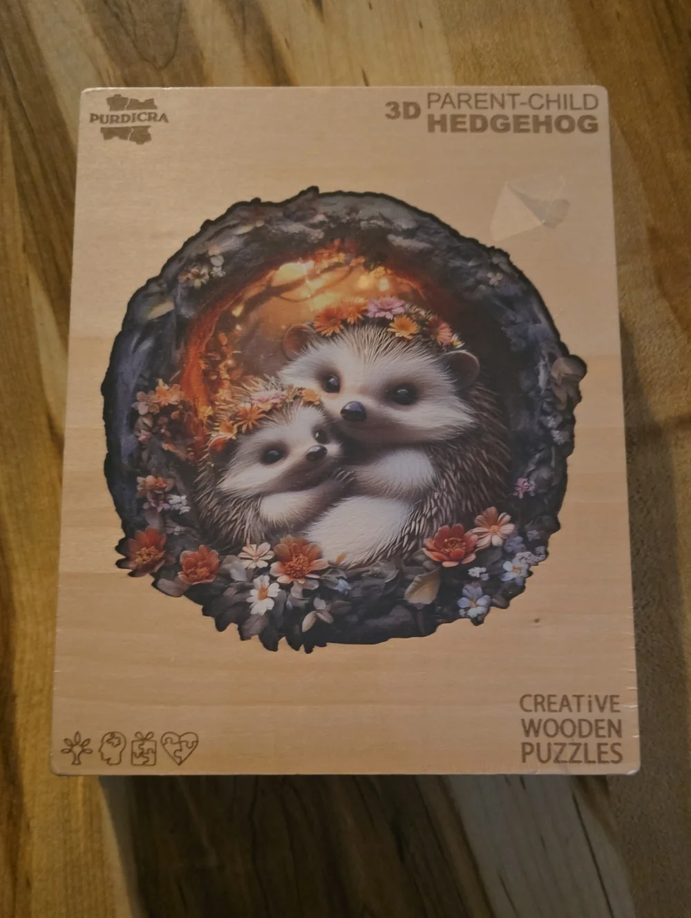 3D Parent-Child Hedgehog Wooden Puzzle - Brown/Tan